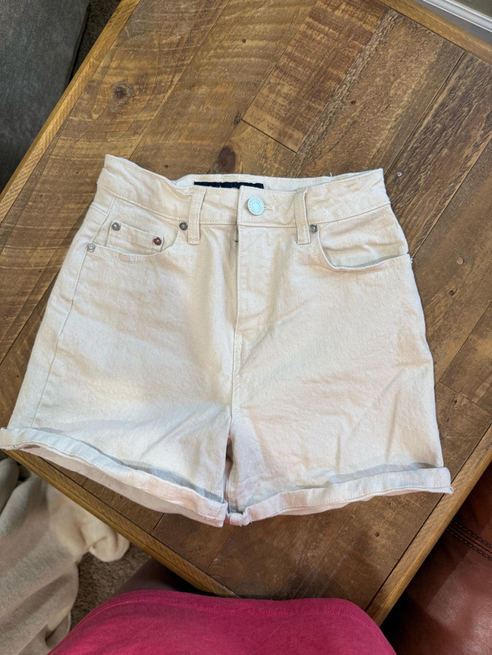 Indigo Rein Cream High-Rise Denim Shorts